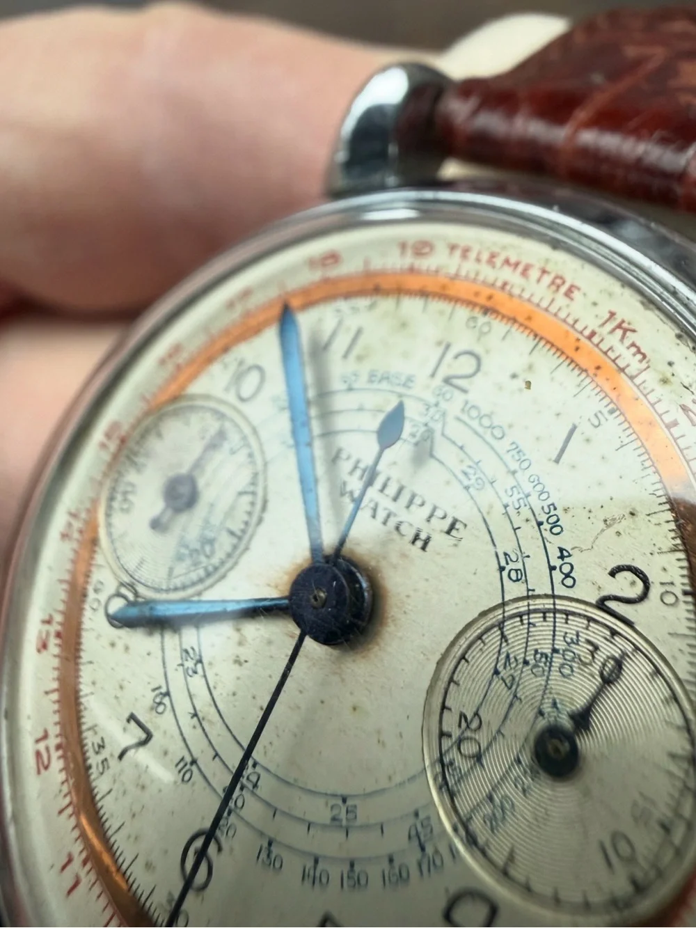 Vintage Philippe Men's Chronograph Watch - Brown Dial, Brown Strap